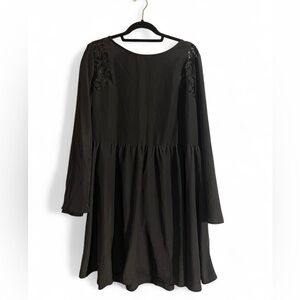 Xhilaration Black Lace-Trim Long Sleeve Babydoll Dress XXL/TTG